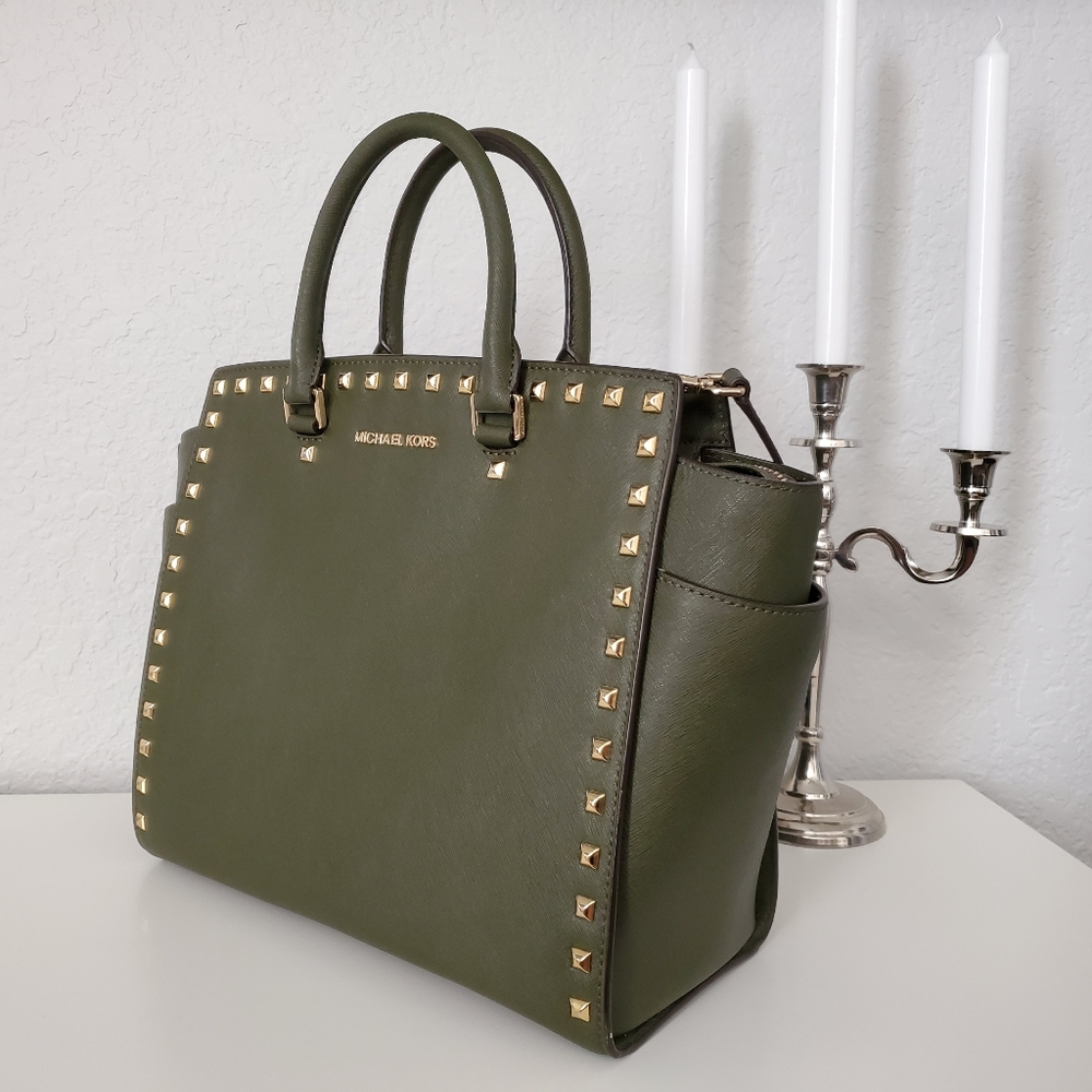 Michael Kors (New) Large Olive Selma Studded Tote